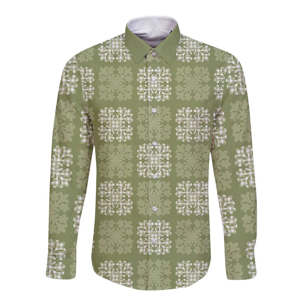 Vesuvian Green Palaka Quilt Hawaii Long Sleeve Button Shirt Traditional Hawaii-plaid Pattern LT14 Unisex Vesuvian Green - Polynesian Pride