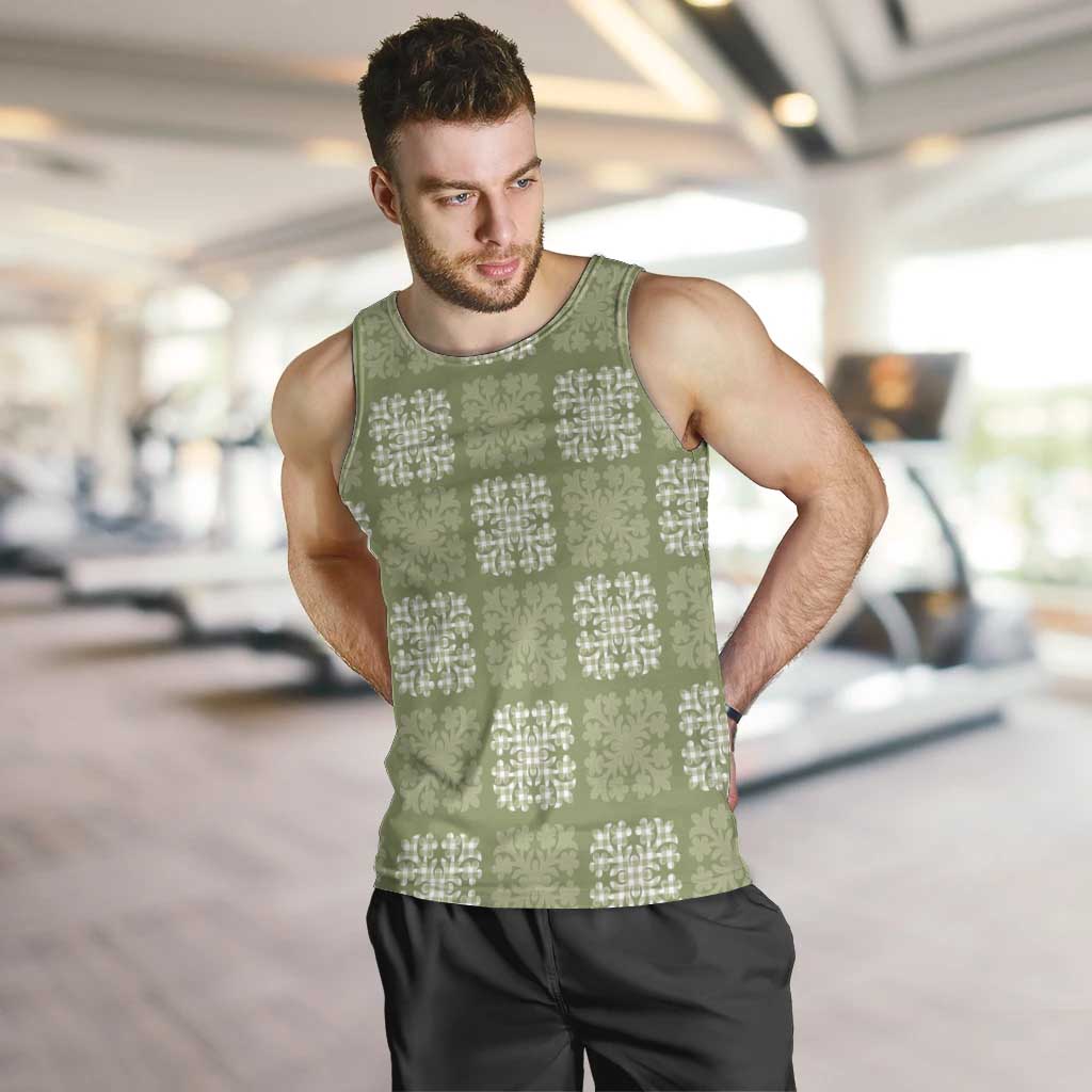 Vesuvian Green Palaka Quilt Hawaii Men Tank Top Traditional Hawaii-plaid Pattern LT14 Vesuvian Green - Polynesian Pride