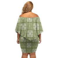 Vesuvian Green Palaka Quilt Hawaii Off Shoulder Short Dress Traditional Hawaii-plaid Pattern LT14 - Polynesian Pride