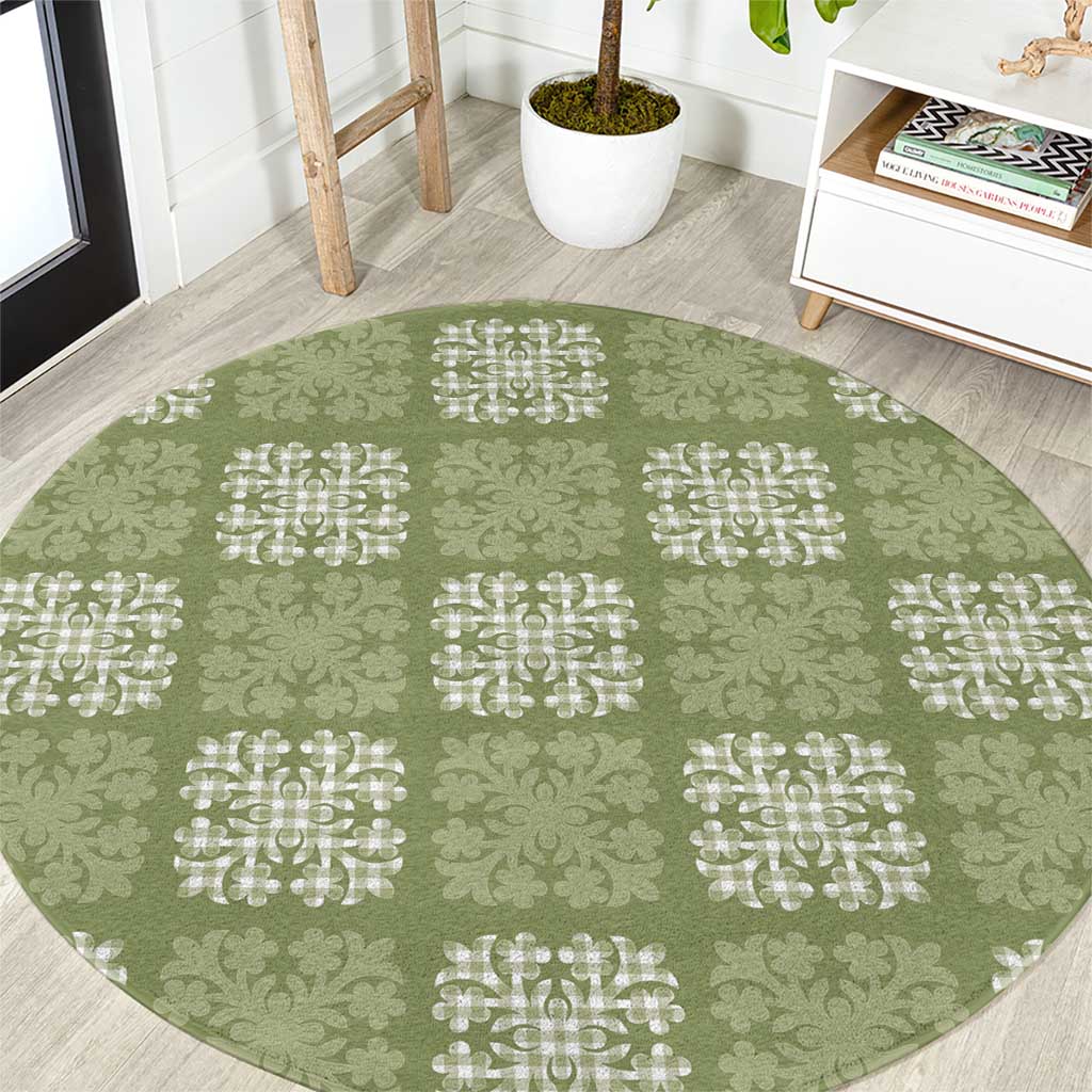Vesuvian Green Palaka Quilt Hawaii Round Carpet Traditional Hawaii-plaid Pattern LT14 Vesuvian Green - Polynesian Pride