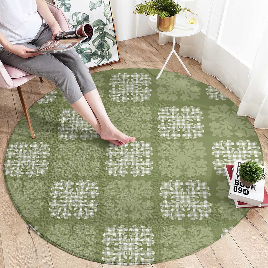 Vesuvian Green Palaka Quilt Hawaii Round Carpet Traditional Hawaii-plaid Pattern LT14 - Polynesian Pride