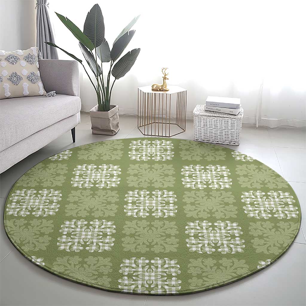Vesuvian Green Palaka Quilt Hawaii Round Carpet Traditional Hawaii-plaid Pattern LT14 - Polynesian Pride