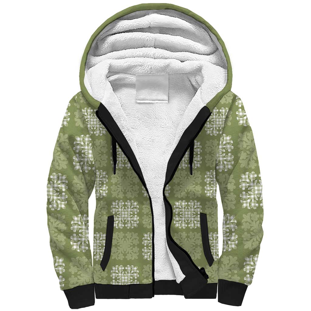Vesuvian Green Palaka Quilt Hawaii Sherpa Hoodie Traditional Hawaii-plaid Pattern LT14 Unisex Vesuvian Green - Polynesian Pride