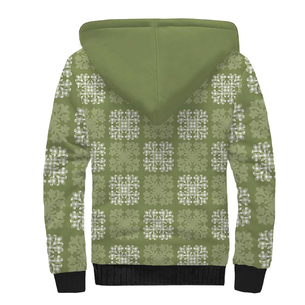 Vesuvian Green Palaka Quilt Hawaii Sherpa Hoodie Traditional Hawaii-plaid Pattern LT14 - Polynesian Pride