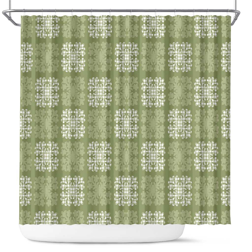 Vesuvian Green Palaka Quilt Hawaii Shower Curtain Traditional Hawaii-plaid Pattern LT14 Vesuvian Green - Polynesian Pride