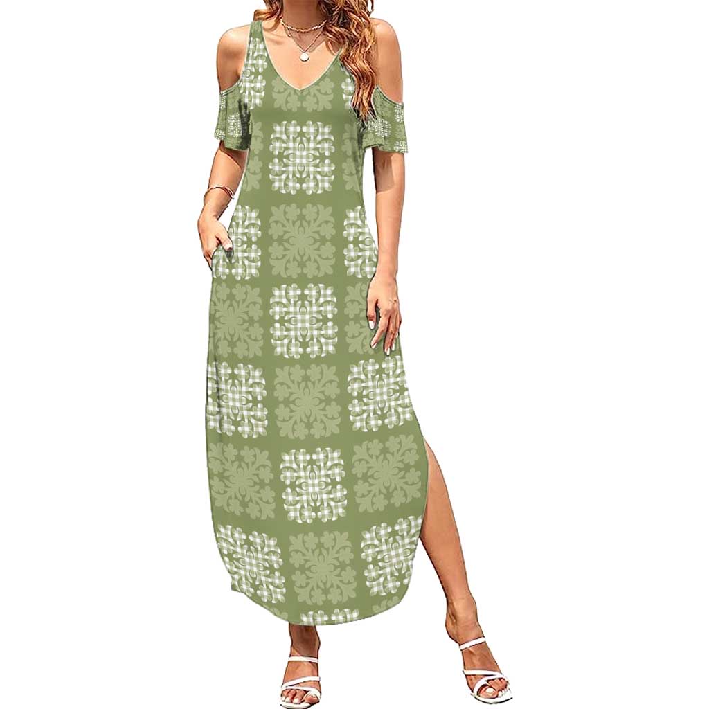 Vesuvian Green Palaka Quilt Hawaii Summer Maxi Dress Traditional Hawaii-plaid Pattern LT14 Women Vesuvian Green - Polynesian Pride