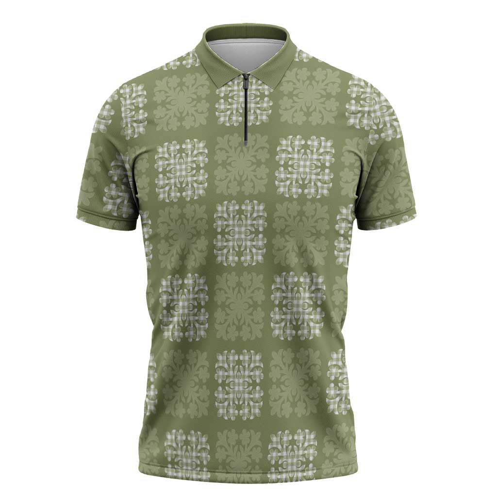 Vesuvian Green Palaka Quilt Hawaii Zipper Polo Shirt Traditional Hawaii-plaid Pattern LT14 Vesuvian Green - Polynesian Pride