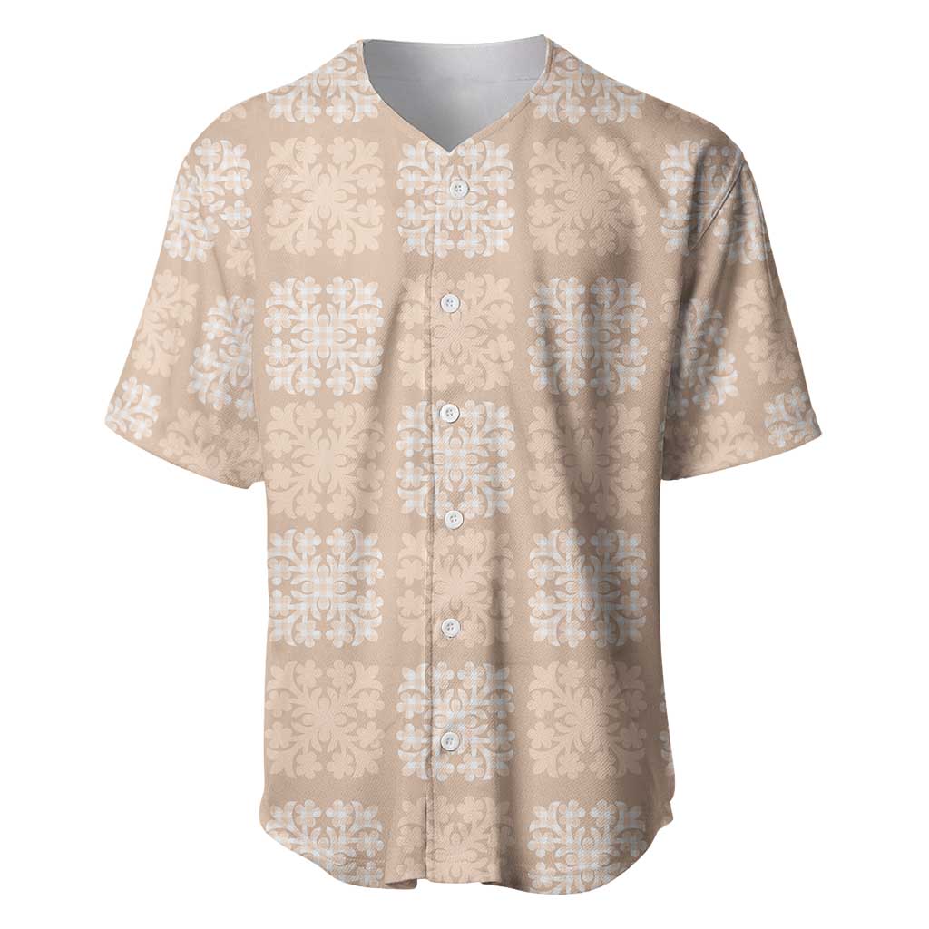 Beige Palaka Quilt Hawaii Baseball Jersey Traditional Hawaii-plaid Pattern LT14 Beige - Polynesian Pride