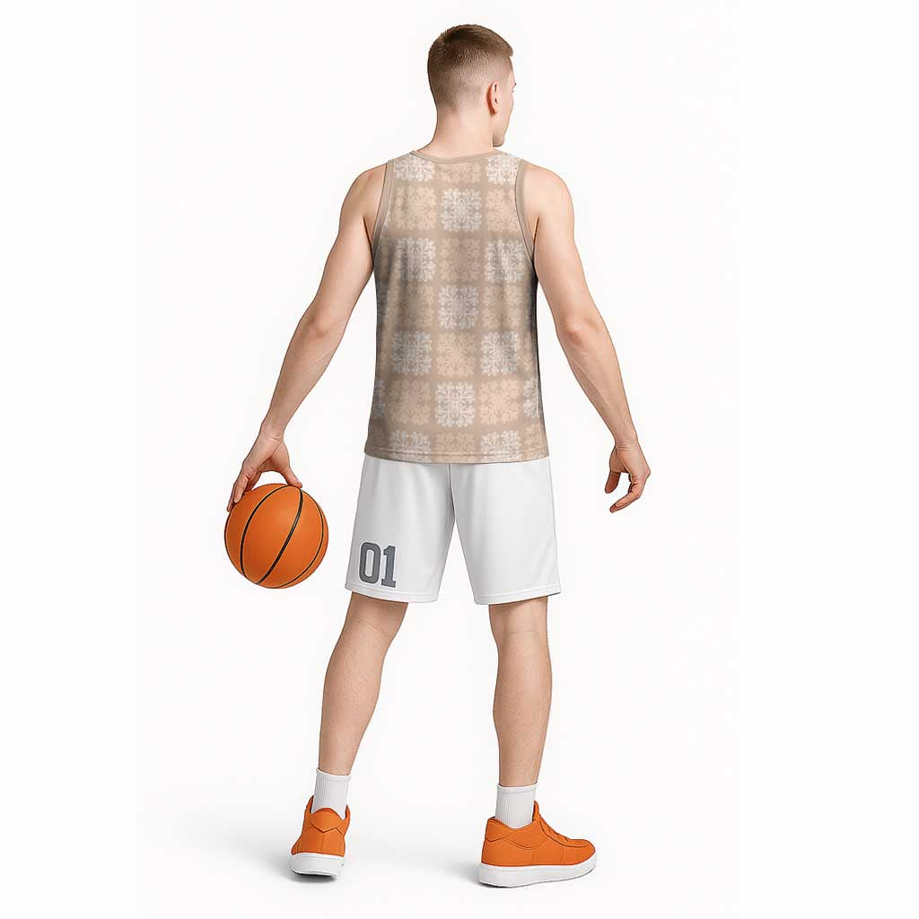 Beige Palaka Quilt Hawaii Basketball Jersey Traditional Hawaii-plaid Pattern LT14 - Polynesian Pride