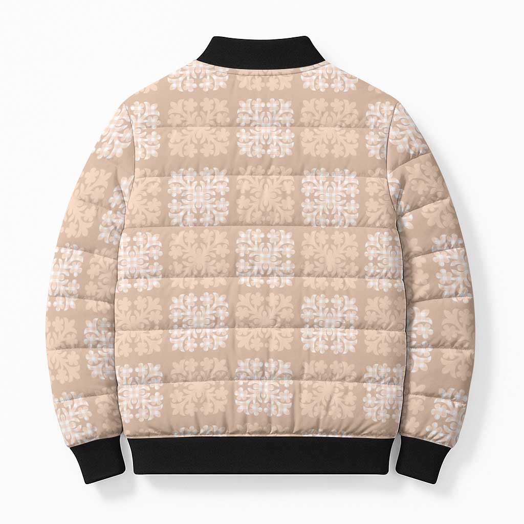 Beige Palaka Quilt Hawaii Bomber Puffer Jacket Traditional Hawaii-plaid Pattern LT14 - Polynesian Pride