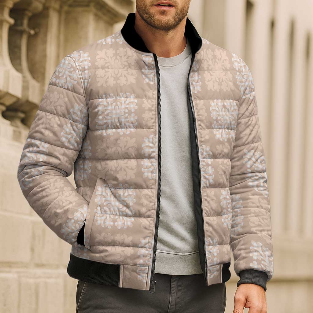 Beige Palaka Quilt Hawaii Bomber Puffer Jacket Traditional Hawaii-plaid Pattern LT14 - Polynesian Pride