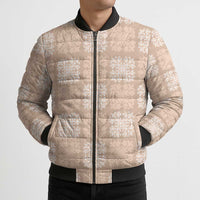 Beige Palaka Quilt Hawaii Bomber Puffer Jacket Traditional Hawaii-plaid Pattern LT14 - Polynesian Pride