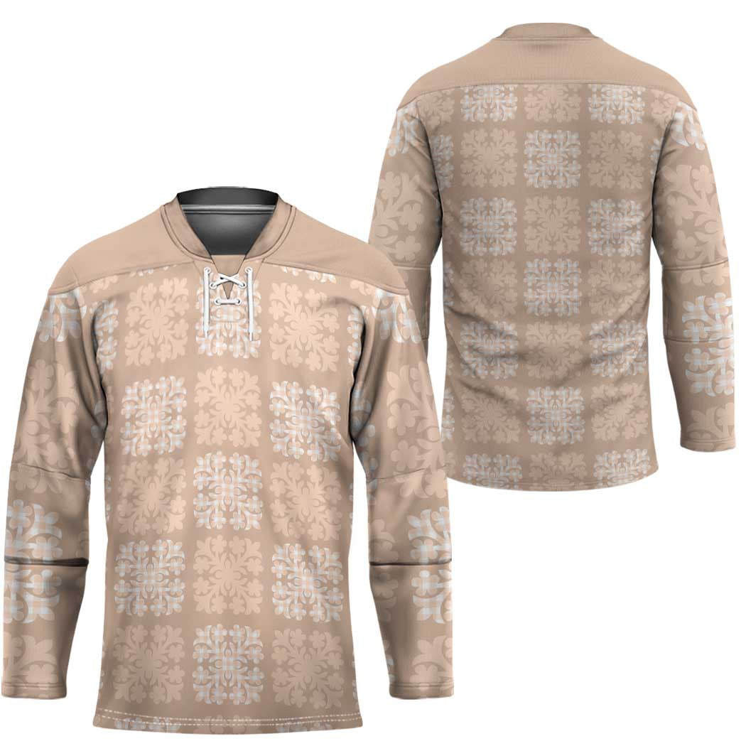Beige Palaka Quilt Hawaii Hockey Jersey Traditional Hawaii-plaid Pattern LT14 - Polynesian Pride