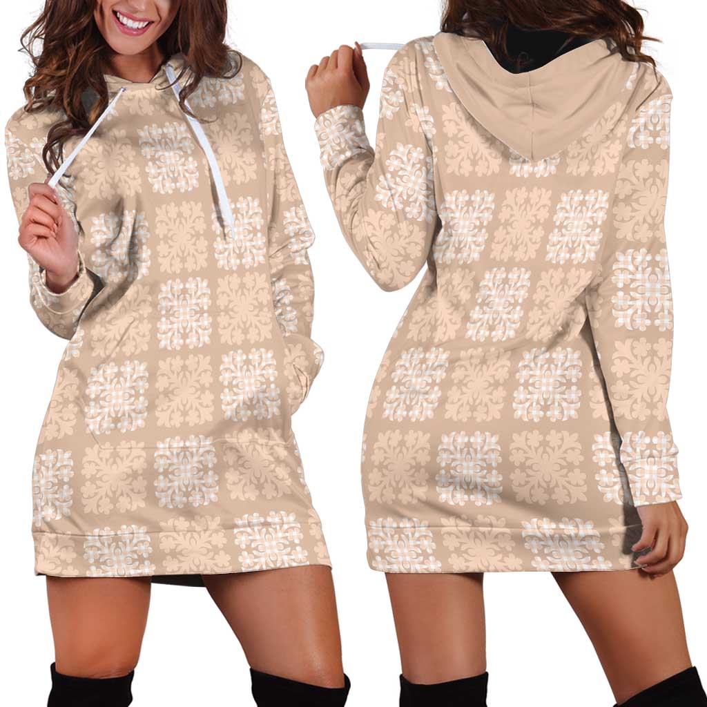 Beige Palaka Quilt Hawaii Hoodie Dress Traditional Hawaii-plaid Pattern LT14 - Polynesian Pride
