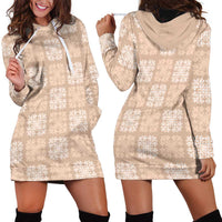 Beige Palaka Quilt Hawaii Hoodie Dress Traditional Hawaii-plaid Pattern LT14 - Polynesian Pride