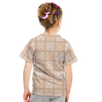 Beige Palaka Quilt Hawaii Kid T Shirt Traditional Hawaii-plaid Pattern LT14 - Polynesian Pride