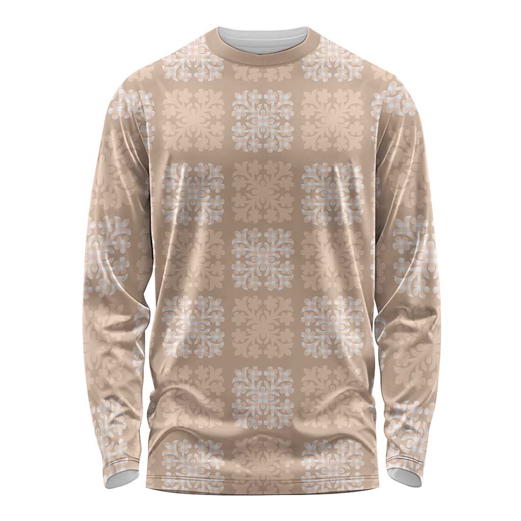 Beige Palaka Quilt Hawaii Long Sleeve Shirt Traditional Hawaii-plaid Pattern LT14 Unisex Beige - Polynesian Pride
