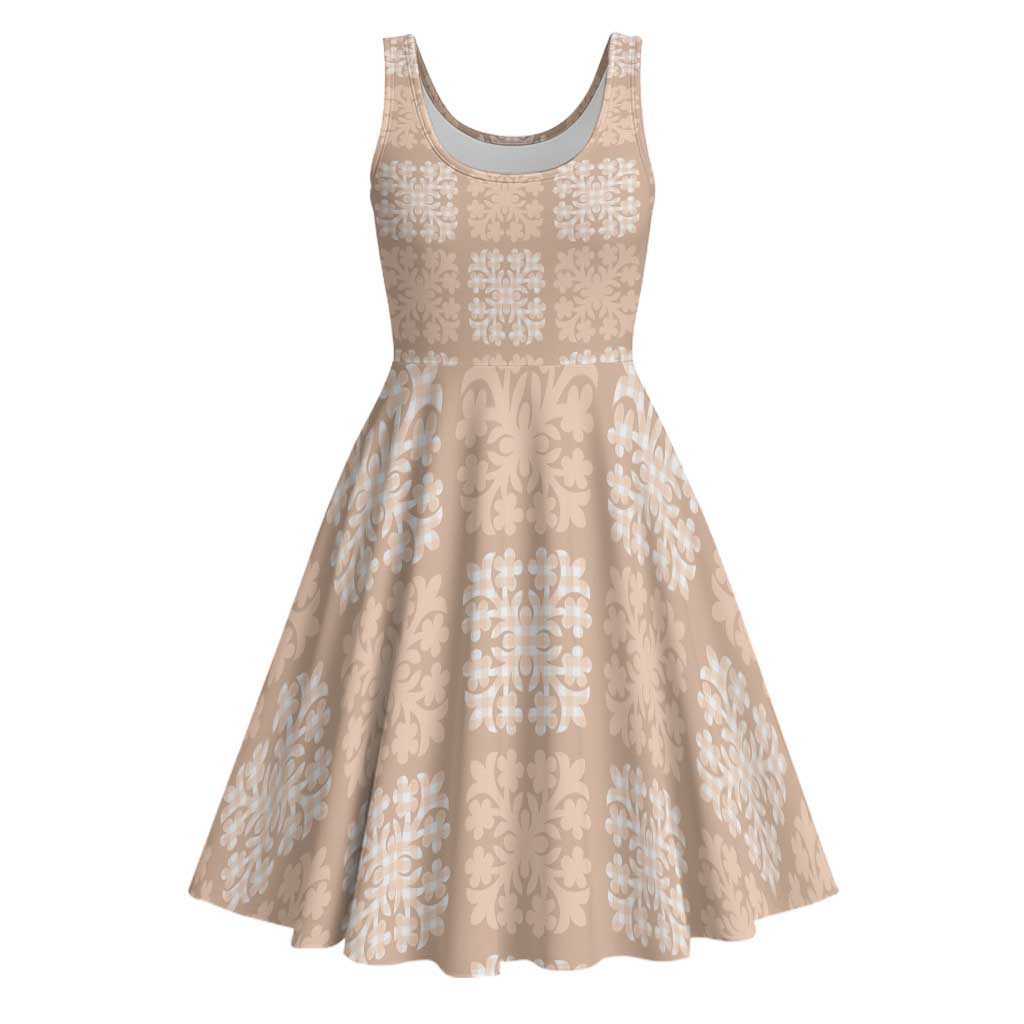 Beige Palaka Quilt Hawaii Midi Dress Traditional Hawaii-plaid Pattern LT14 Beige - Polynesian Pride