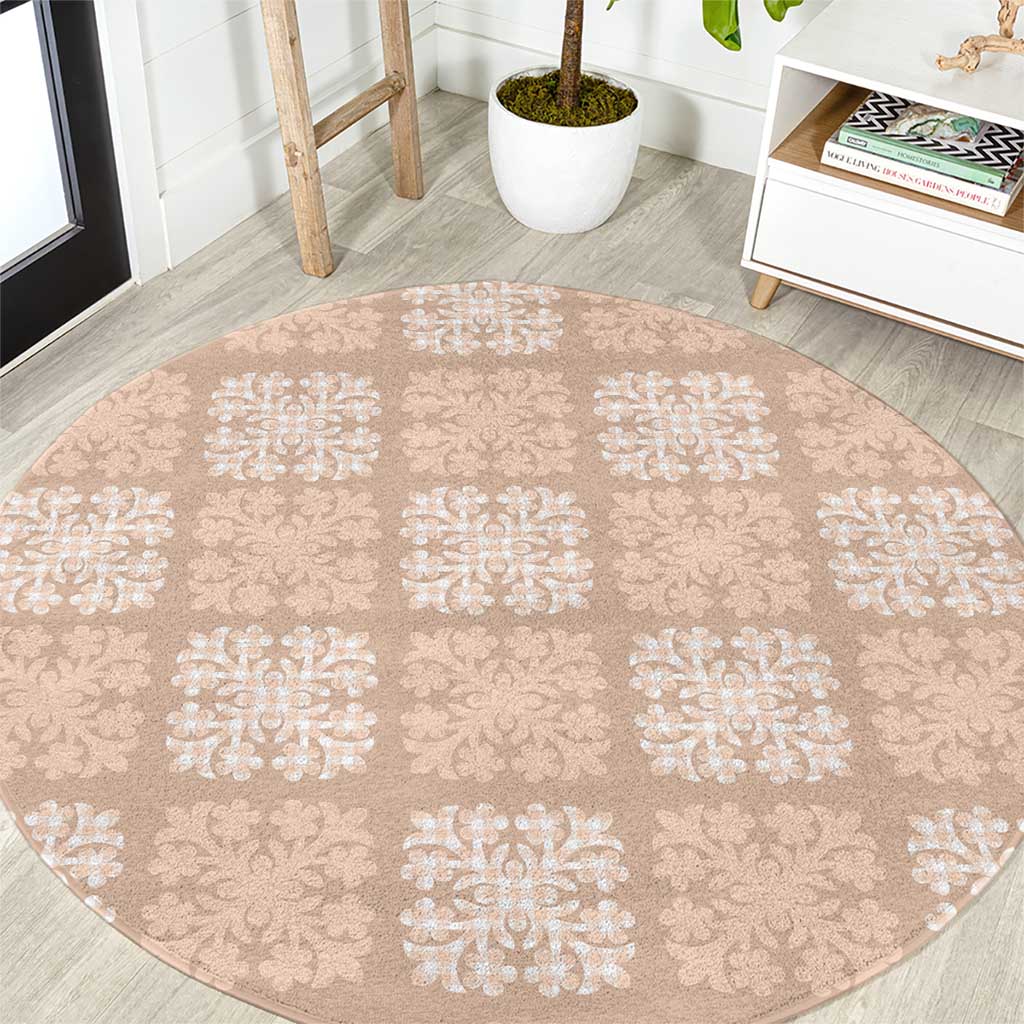 Beige Palaka Quilt Hawaii Round Carpet Traditional Hawaii-plaid Pattern LT14 Beige - Polynesian Pride