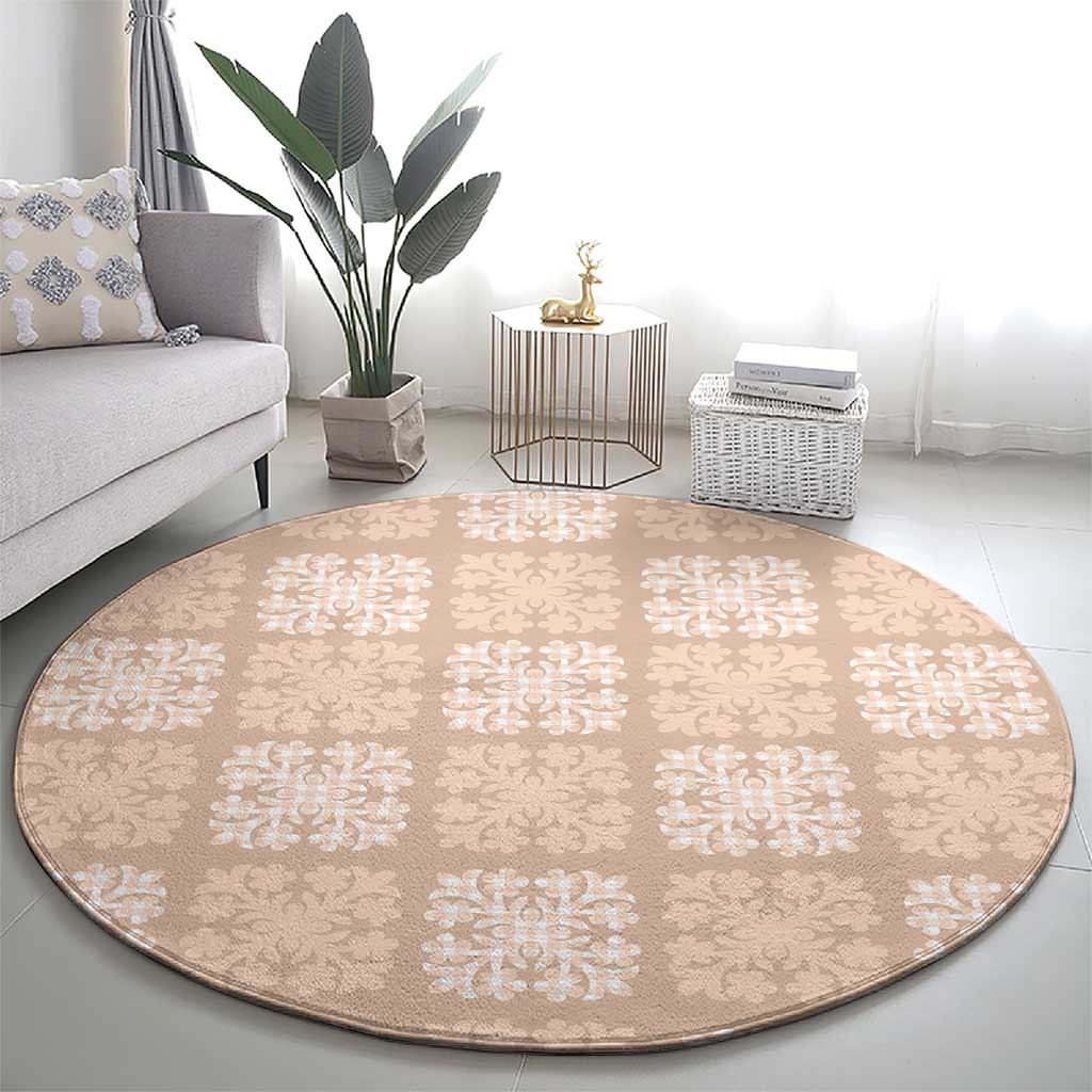 Beige Palaka Quilt Hawaii Round Carpet Traditional Hawaii-plaid Pattern LT14 - Polynesian Pride