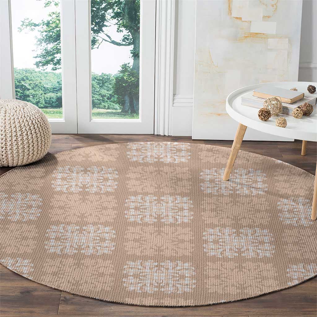 Beige Palaka Quilt Hawaii Round Carpet Traditional Hawaii-plaid Pattern LT14 - Polynesian Pride
