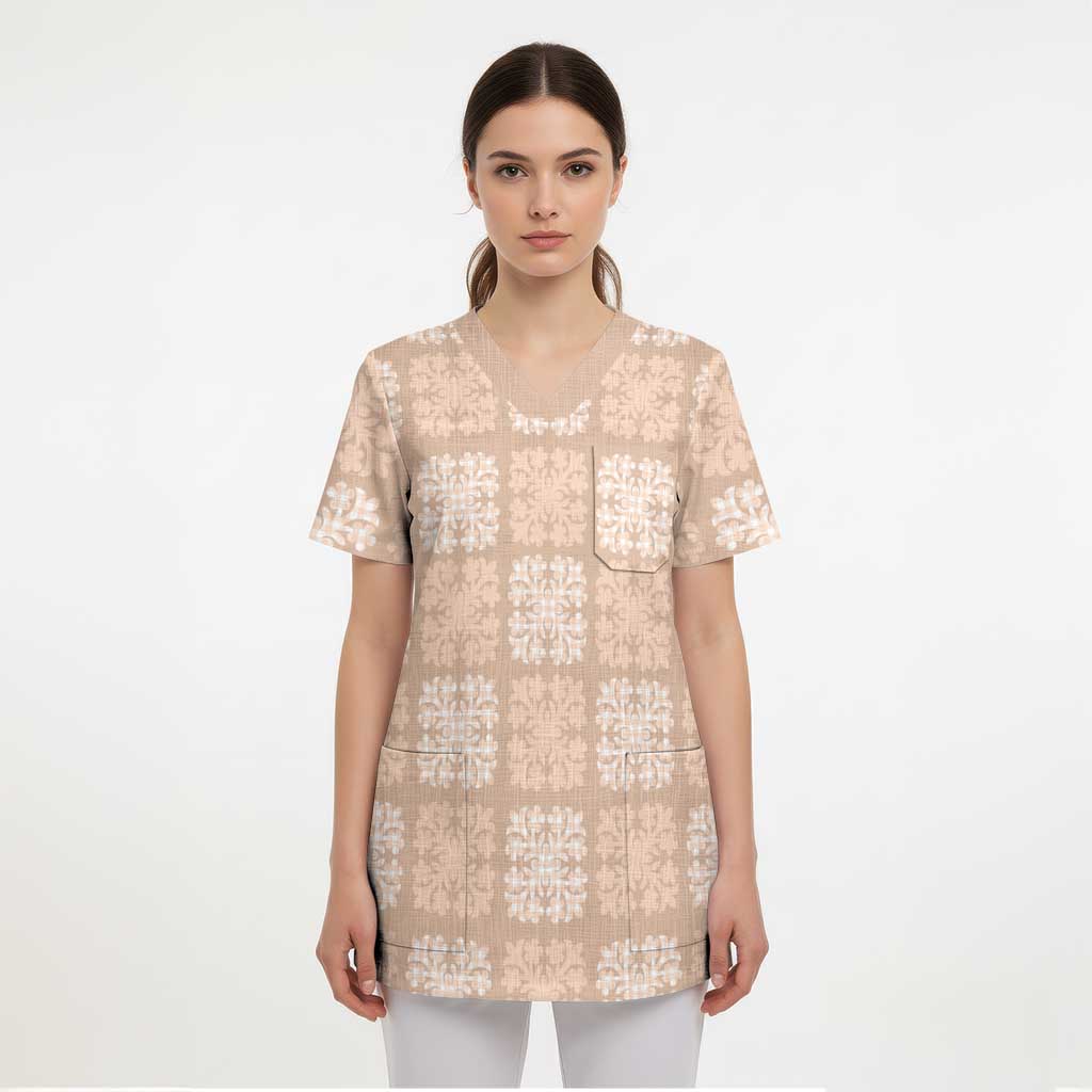 Beige Palaka Quilt Hawaii Scrub Top Traditional Hawaii-plaid Pattern LT14 - Polynesian Pride