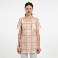 Beige Palaka Quilt Hawaii Scrub Top Traditional Hawaii-plaid Pattern LT14 - Polynesian Pride