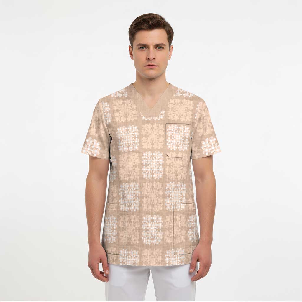 Beige Palaka Quilt Hawaii Scrub Top Traditional Hawaii-plaid Pattern LT14 - Polynesian Pride