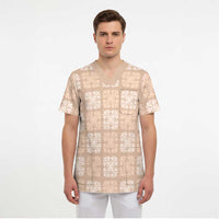 Beige Palaka Quilt Hawaii Scrub Top Traditional Hawaii-plaid Pattern LT14 - Polynesian Pride