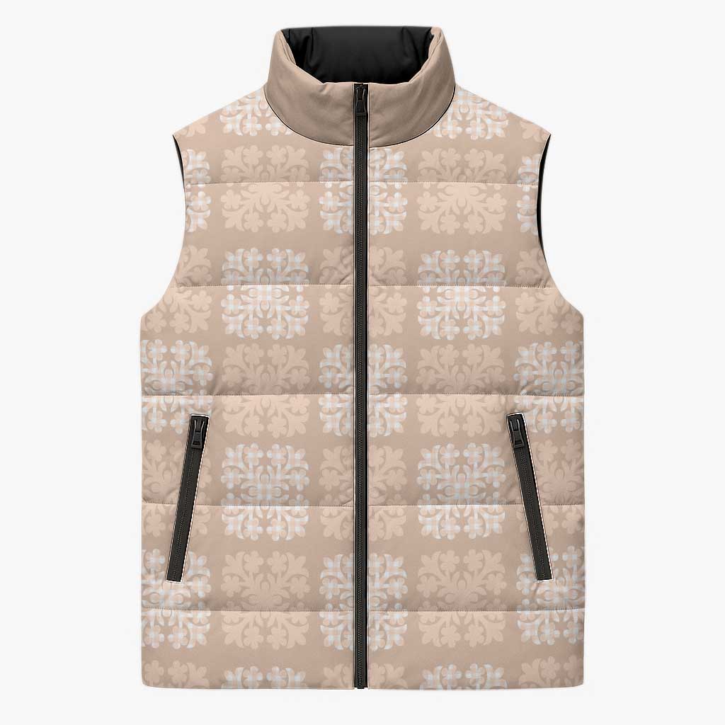Beige Palaka Quilt Hawaii Sleeveless Puffer Jacket Traditional Hawaii-plaid Pattern LT14 Unisex Beige - Polynesian Pride