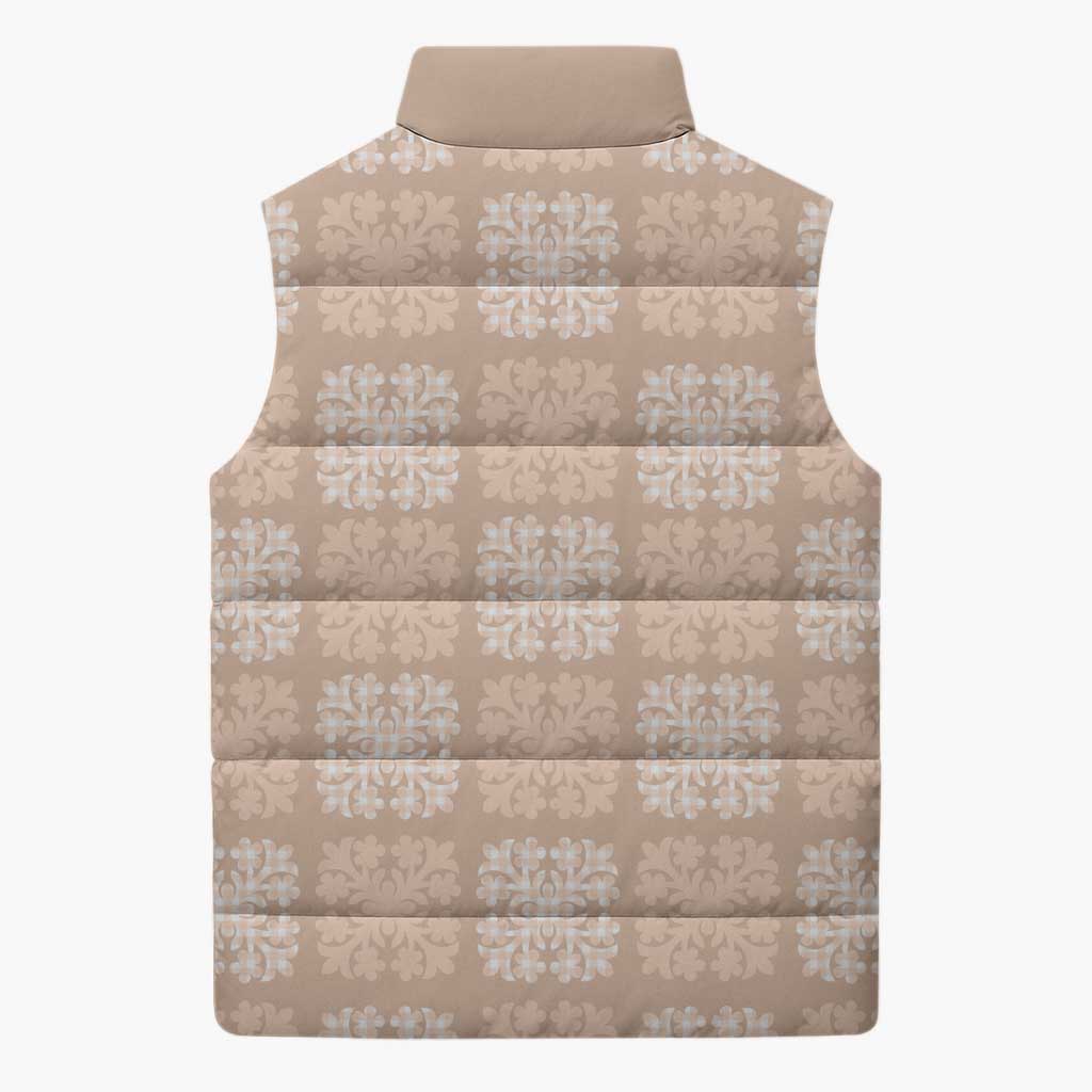 Beige Palaka Quilt Hawaii Sleeveless Puffer Jacket Traditional Hawaii-plaid Pattern LT14 - Polynesian Pride