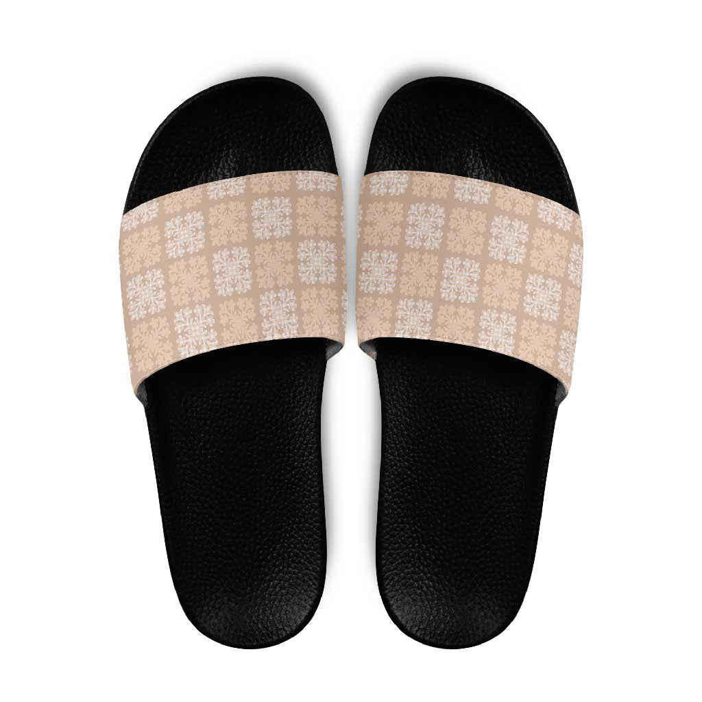 Beige Palaka Quilt Hawaii Slide Sandals Traditional Hawaii-plaid Pattern LT14 Beige - Polynesian Pride