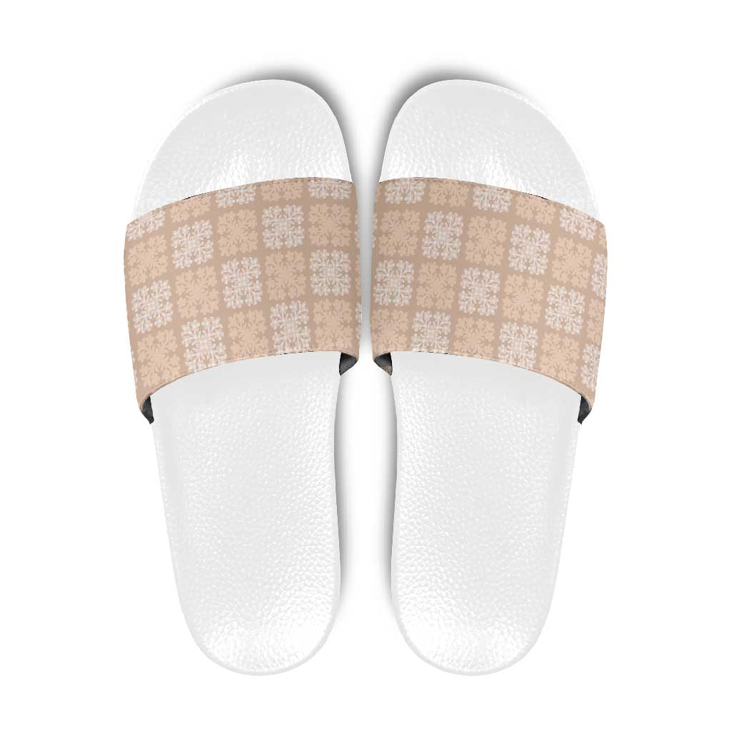 Beige Palaka Quilt Hawaii Slide Sandals Traditional Hawaii-plaid Pattern LT14 Beige - Polynesian Pride