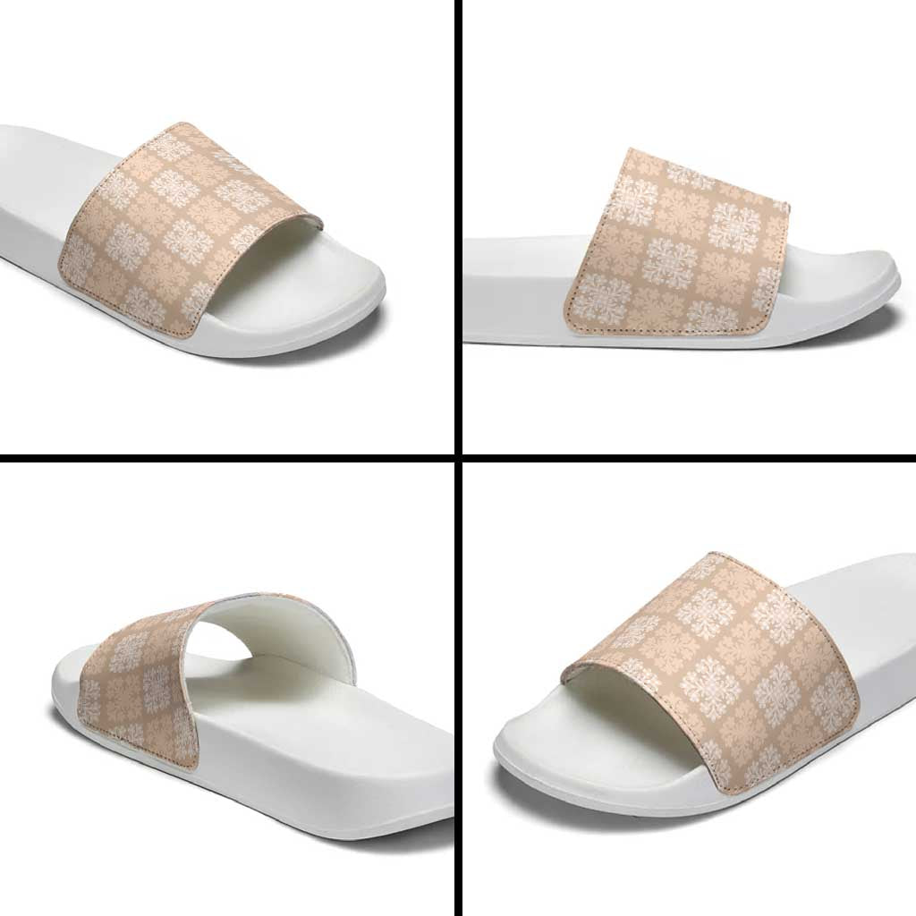Beige Palaka Quilt Hawaii Slide Sandals Traditional Hawaii-plaid Pattern LT14 - Polynesian Pride