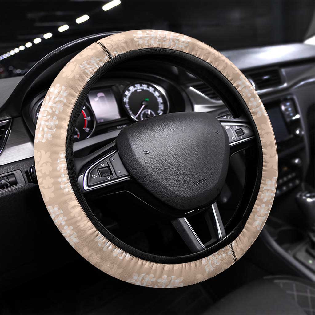 Beige Palaka Quilt Hawaii Steering Wheel Cover Traditional Hawaii-plaid Pattern LT14 Universal Fit Beige - Polynesian Pride
