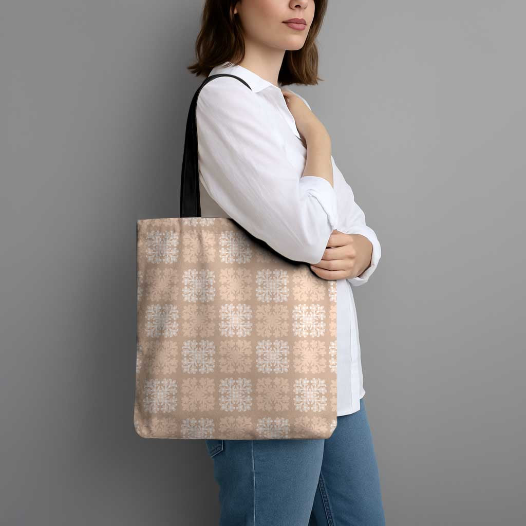 Beige Palaka Quilt Hawaii Tote Bag Traditional Hawaii-plaid Pattern LT14 - Polynesian Pride