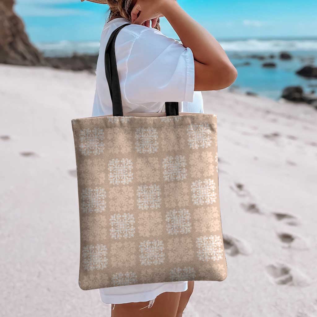 Beige Palaka Quilt Hawaii Tote Bag Traditional Hawaii-plaid Pattern LT14 - Polynesian Pride