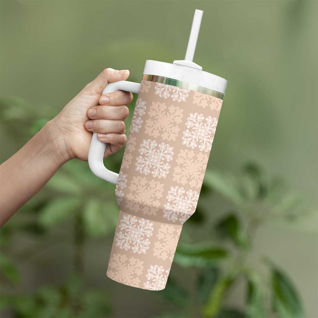 Beige Palaka Quilt Hawaii Tumbler With Handle Traditional Hawaii-plaid Pattern LT14 - Polynesian Pride
