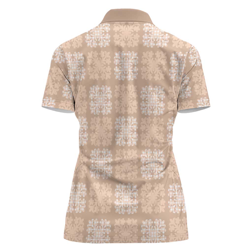 Beige Palaka Quilt Hawaii Women Polo Shirt Traditional Hawaii-plaid Pattern LT14 - Polynesian Pride