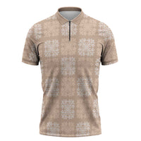 Beige Palaka Quilt Hawaii Zipper Polo Shirt Traditional Hawaii-plaid Pattern LT14 Beige - Polynesian Pride