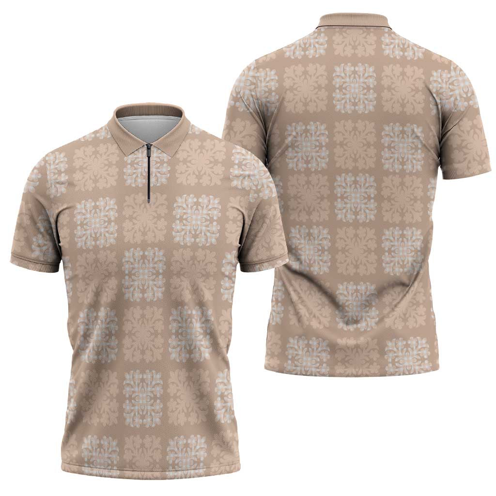 Beige Palaka Quilt Hawaii Zipper Polo Shirt Traditional Hawaii-plaid Pattern LT14 - Polynesian Pride