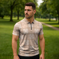 Beige Palaka Quilt Hawaii Zipper Polo Shirt Traditional Hawaii-plaid Pattern LT14 - Polynesian Pride
