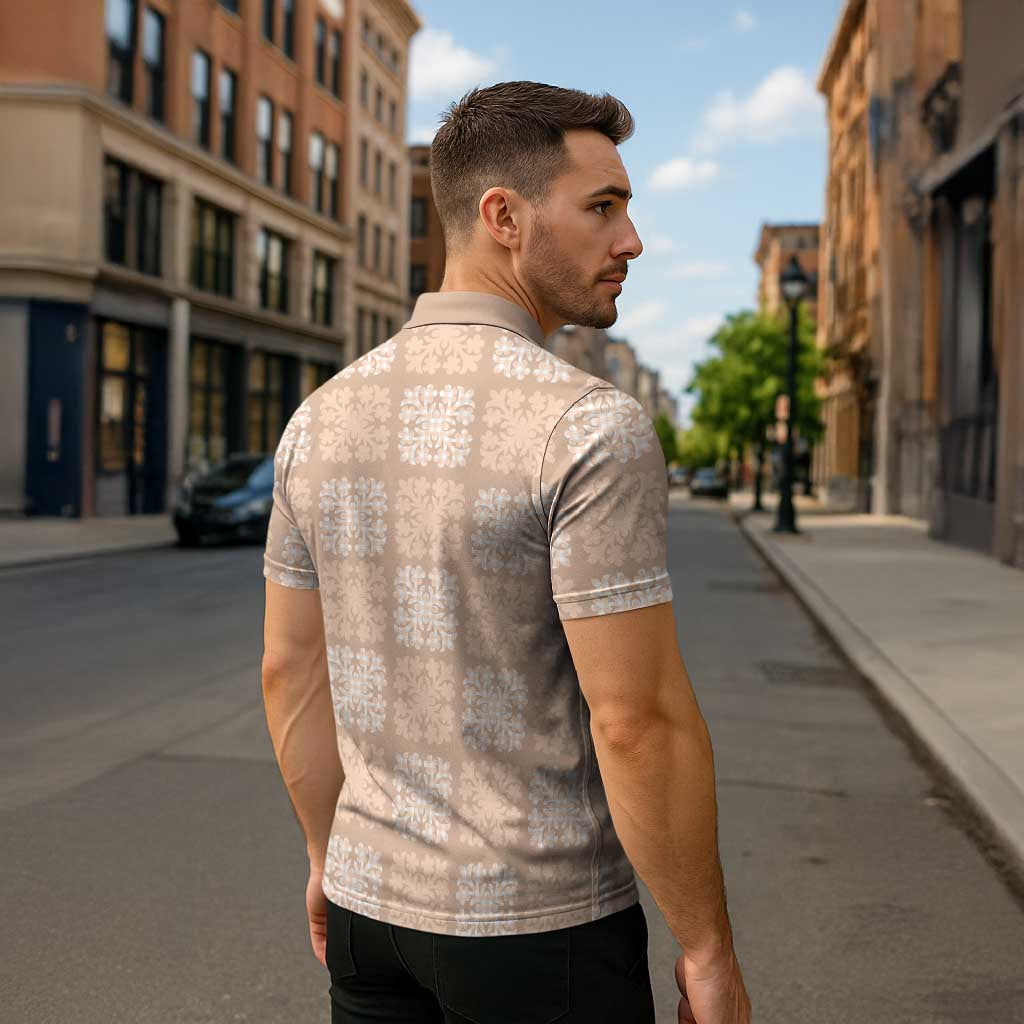 Beige Palaka Quilt Hawaii Zipper Polo Shirt Traditional Hawaii-plaid Pattern LT14 - Polynesian Pride