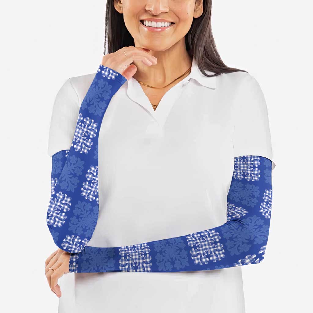 Royal Blue Palaka Quilt Hawaii Arm Sleeves Traditional Hawaii-plaid Pattern LT14 - Polynesian Pride