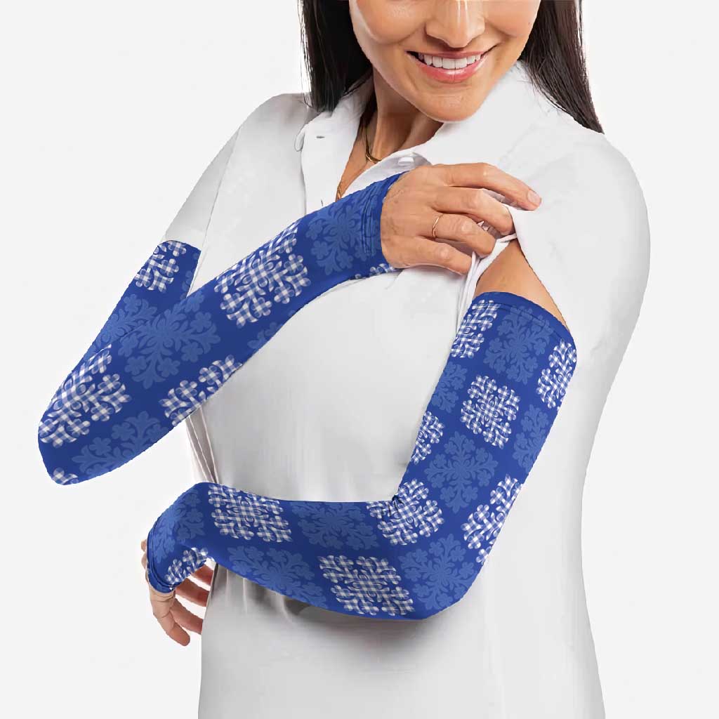 Royal Blue Palaka Quilt Hawaii Arm Sleeves Traditional Hawaii-plaid Pattern LT14 - Polynesian Pride