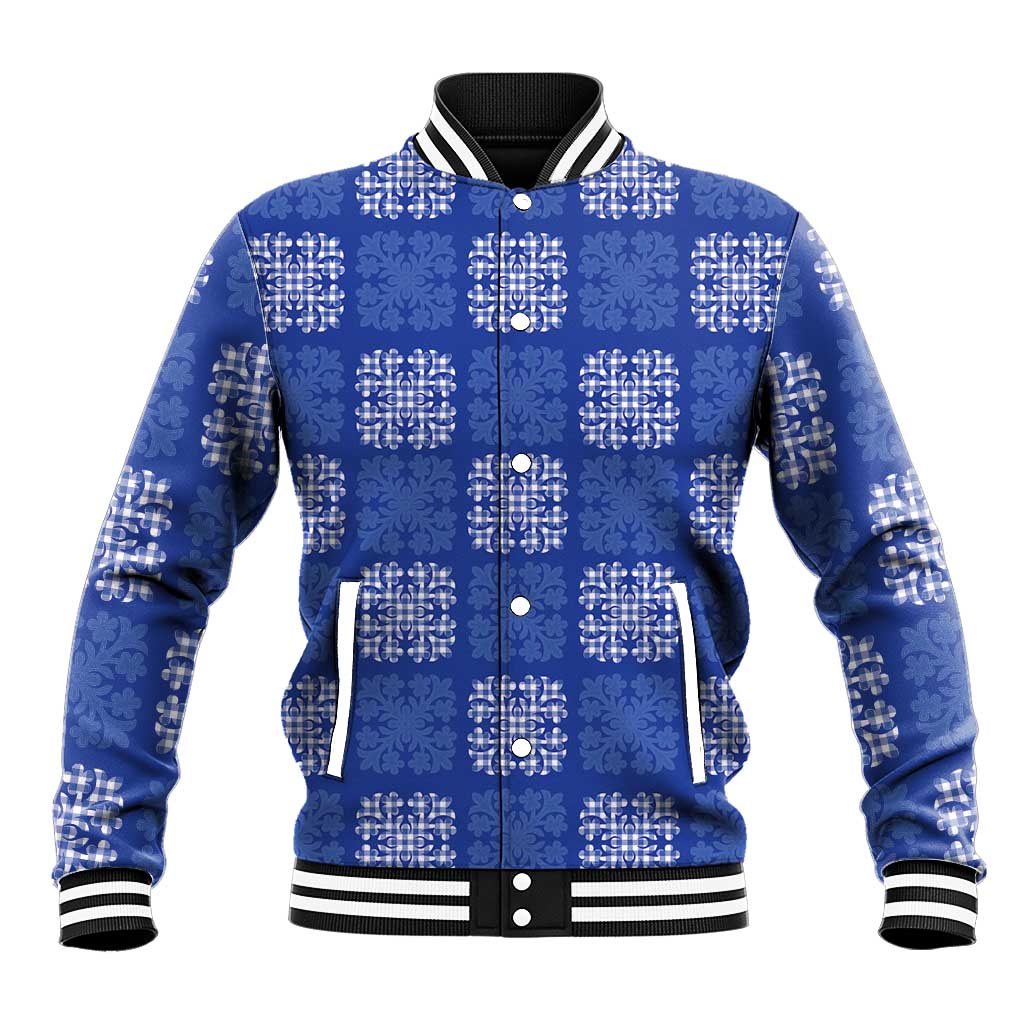 Royal Blue Palaka Quilt Hawaii Baseball Jacket Traditional Hawaii-plaid Pattern LT14 Unisex Royal Blue - Polynesian Pride