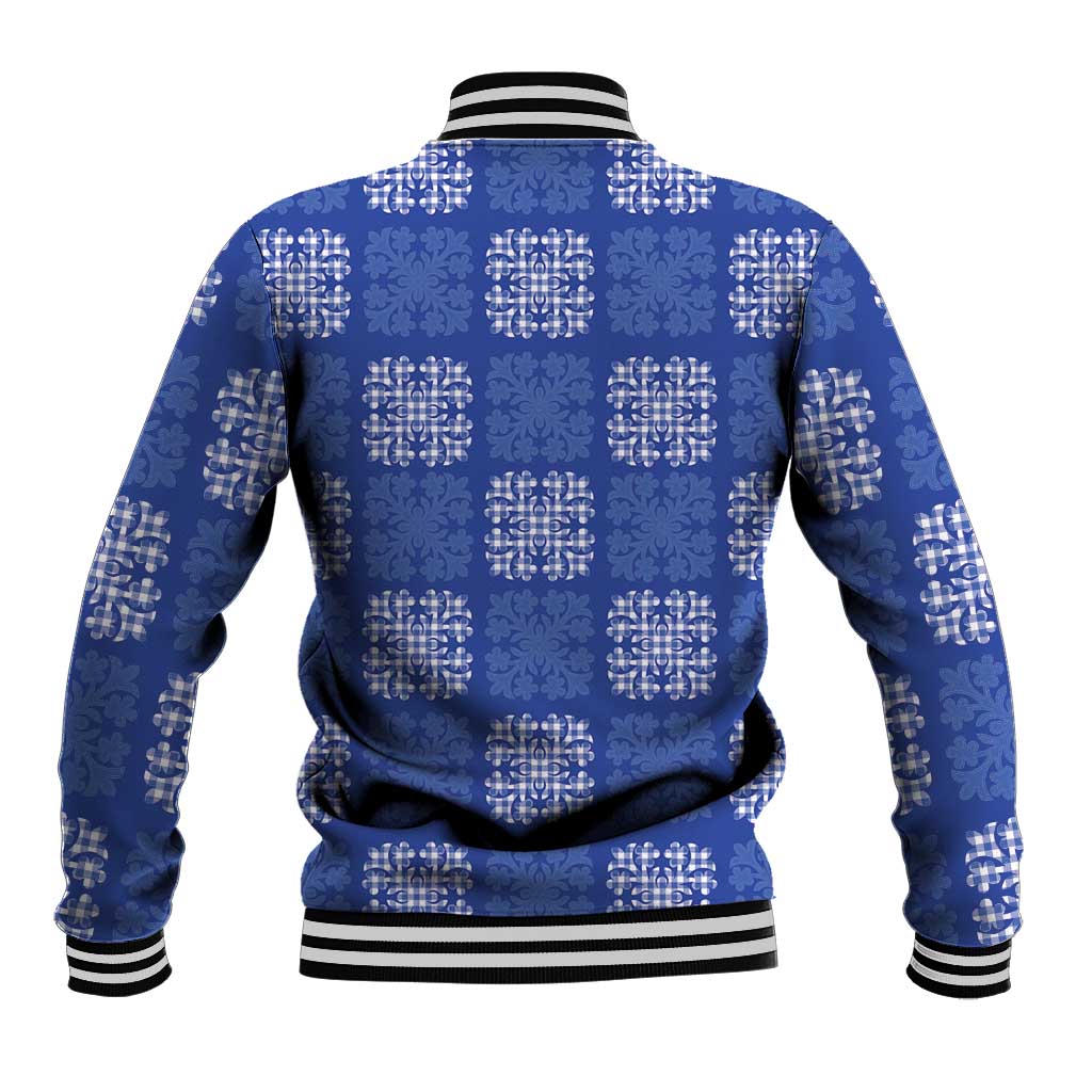 Royal Blue Palaka Quilt Hawaii Baseball Jacket Traditional Hawaii-plaid Pattern LT14 - Polynesian Pride