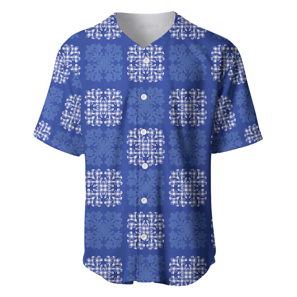 Royal Blue Palaka Quilt Hawaii Baseball Jersey Traditional Hawaii-plaid Pattern LT14 Royal Blue - Polynesian Pride