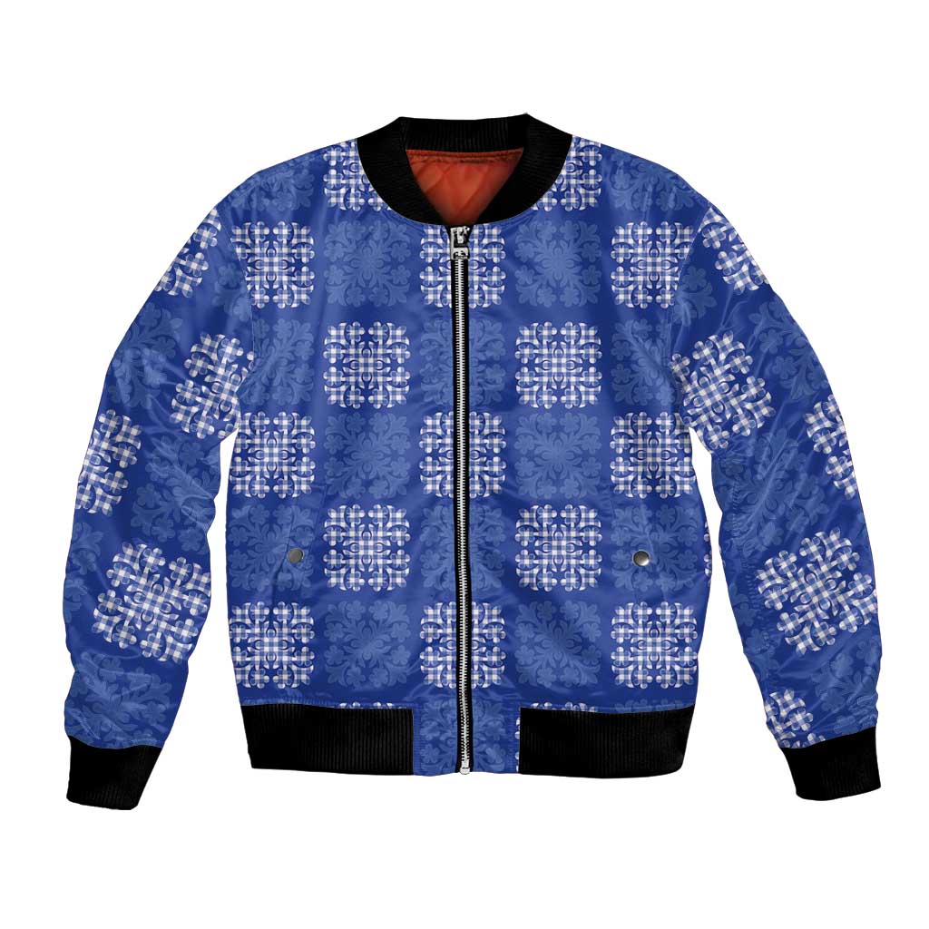 Royal Blue Palaka Quilt Hawaii Bomber Jacket Traditional Hawaii-plaid Pattern LT14 Unisex Royal Blue - Polynesian Pride