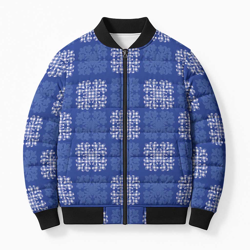 Royal Blue Palaka Quilt Hawaii Bomber Puffer Jacket Traditional Hawaii-plaid Pattern LT14 Unisex Royal Blue - Polynesian Pride